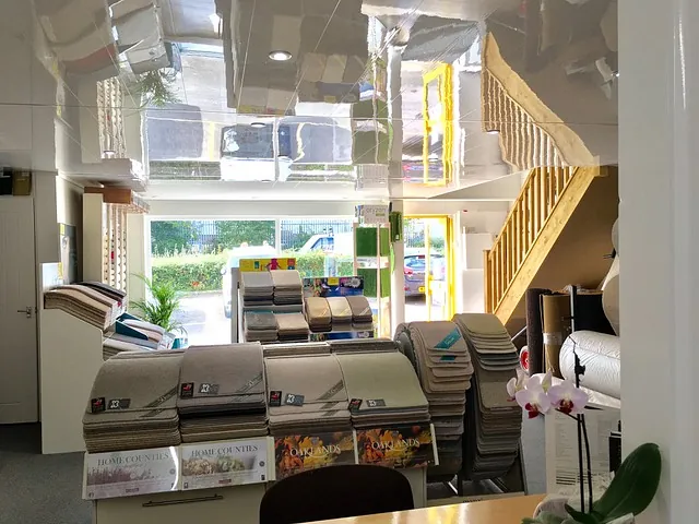 Carpet rolls and displays in the Carpet Room showroom
